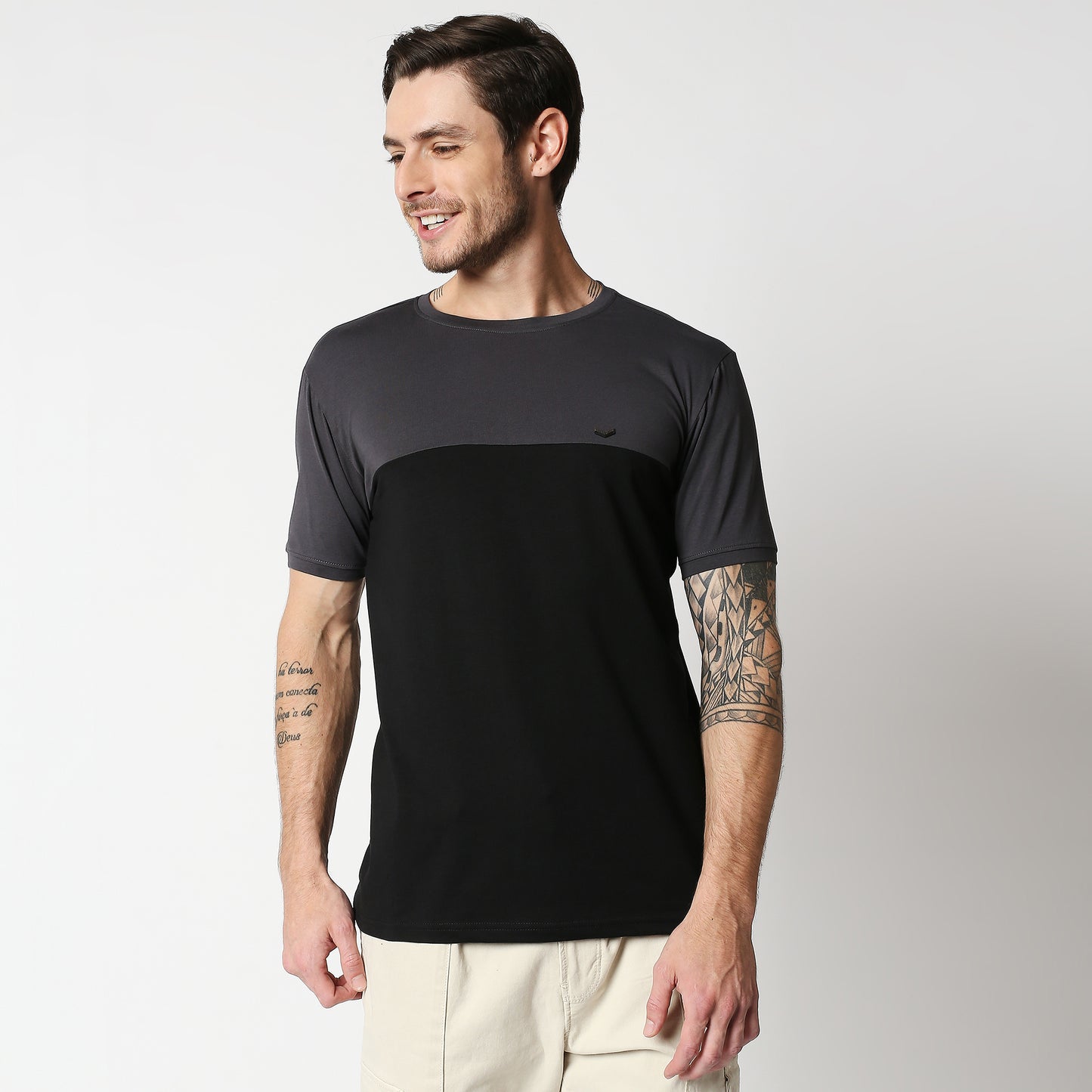Fostino P1004 crew neck half & half t-shirt +2 colors - Fostino - T-Shirts