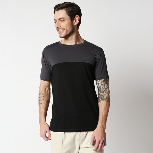 Fostino P1004 crew neck half & half t-shirt +2 colors - Fostino - T-Shirts