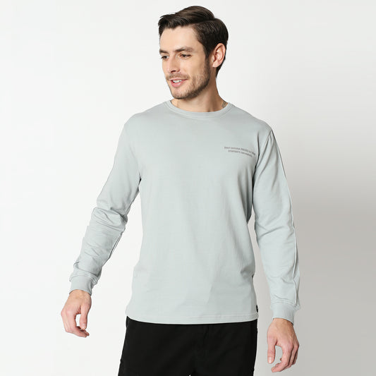 Fostino Ash Blue Pullover Full Sleeves T-Shirt - Fostino - T-Shirts