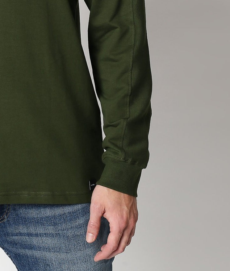 Fostino Mehendi Green Pullover Full Sleeves T-Shirt with Rib on Sleeves - Fostino - T-Shirts