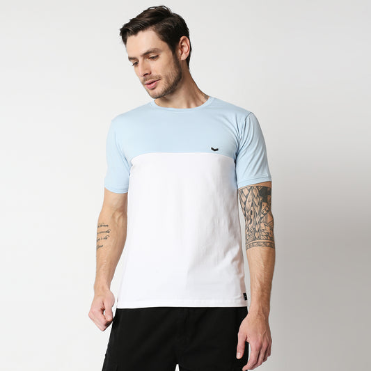 Fostino P1004 crew neck half & half t-shirt +2 colors - Fostino - T-Shirts