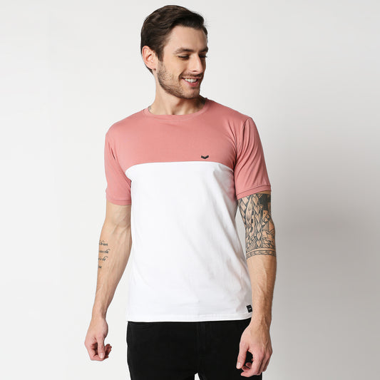 Fostino P1004 crew neck half & half t-shirt +2 colors - Fostino - T-Shirts