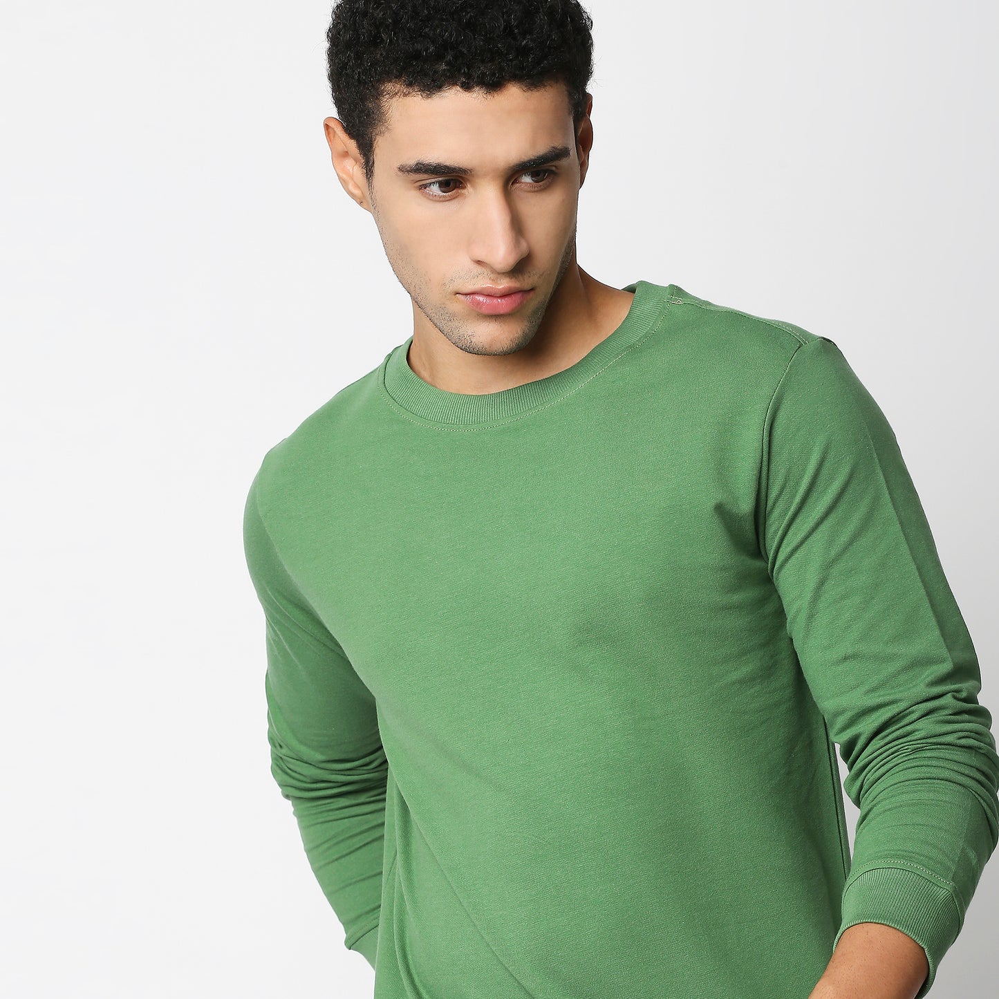 Fostino Vintage Green Plain Full Sleeves T-Shirt - Fostino