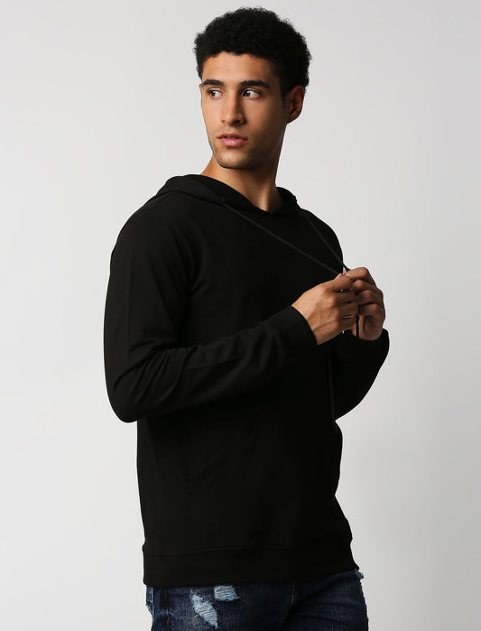 Fostino Black Plain Full Sleeves Hoodies - Fostino Shorts