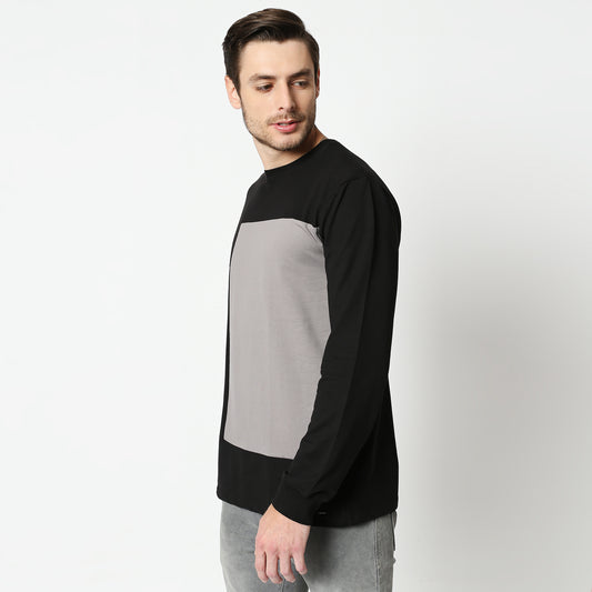 Fostino Black & Grey Pullover Full Sleeves T-Shirt - Fostino - T-Shirts