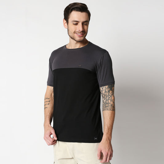 Fostino P1004 crew neck half & half t-shirt +2 colors - Fostino - T-Shirts
