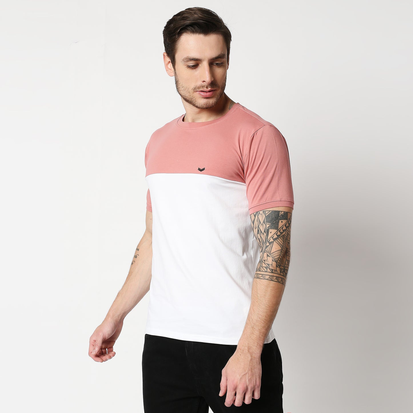 Fostino P1004 crew neck half & half t-shirt +2 colors - Fostino - T-Shirts