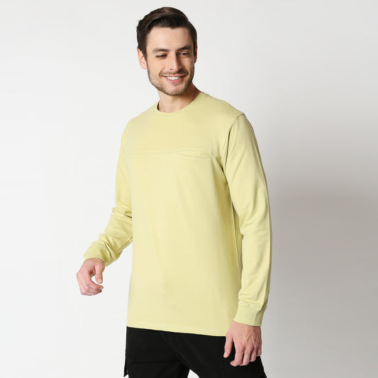Fostino Sea Yellow Pullover Full Sleeves T-Shirt with Pocket - Fostino - T-Shirts