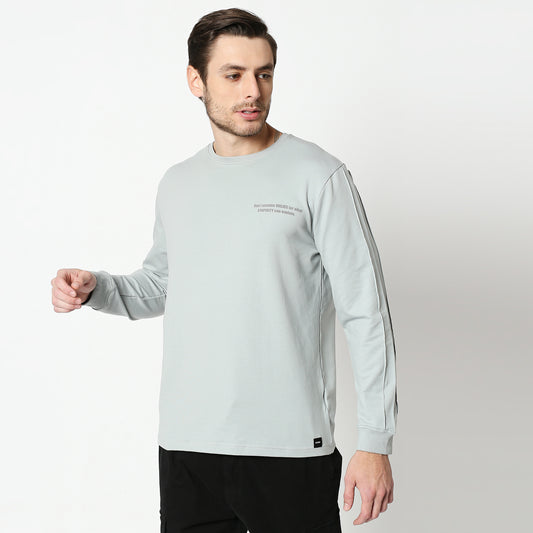 Fostino Ash Blue Pullover Full Sleeves T-Shirt - Fostino - T-Shirts