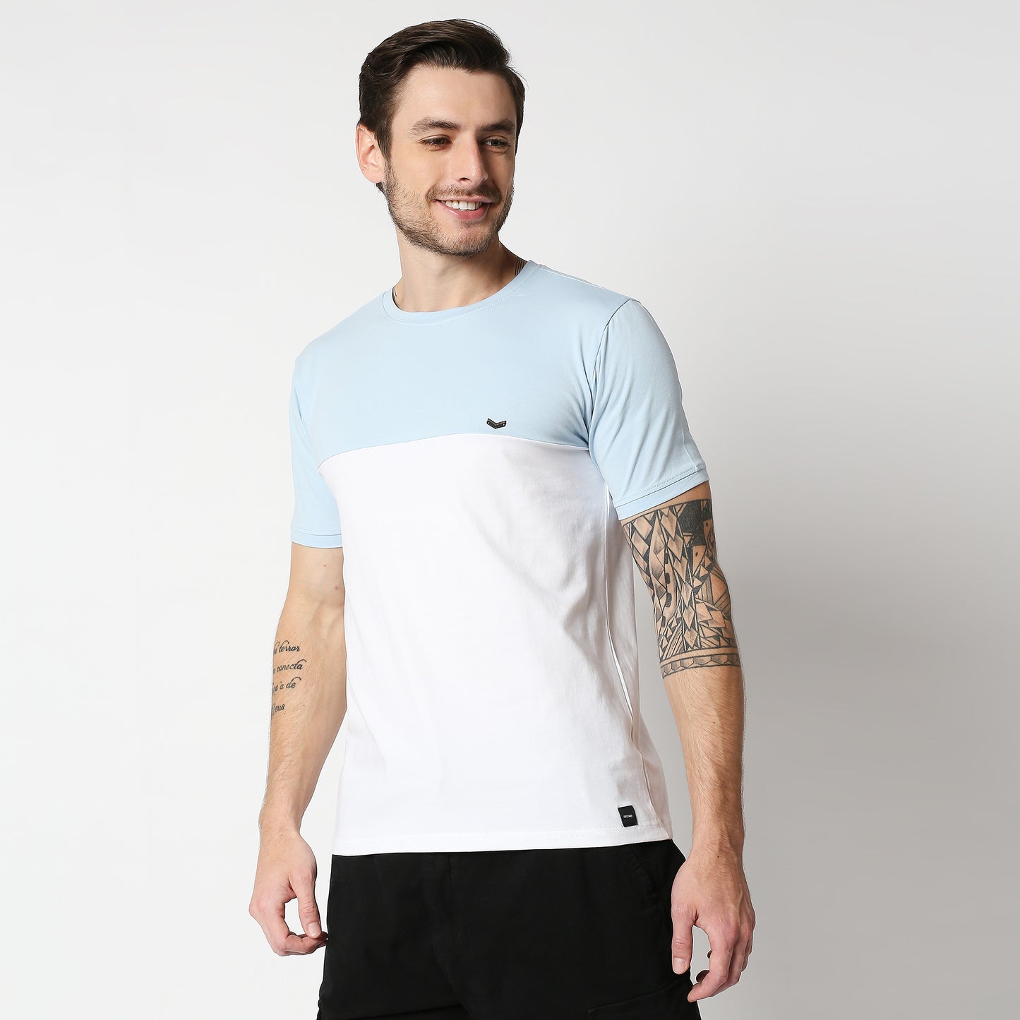 Fostino P1004 crew neck half & half t-shirt +2 colors - Fostino - T-Shirts