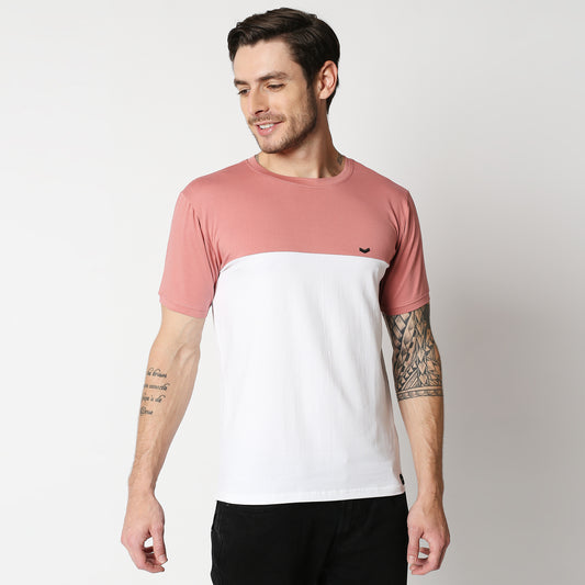 Fostino P1004 crew neck half & half t-shirt +2 colors - Fostino - T-Shirts