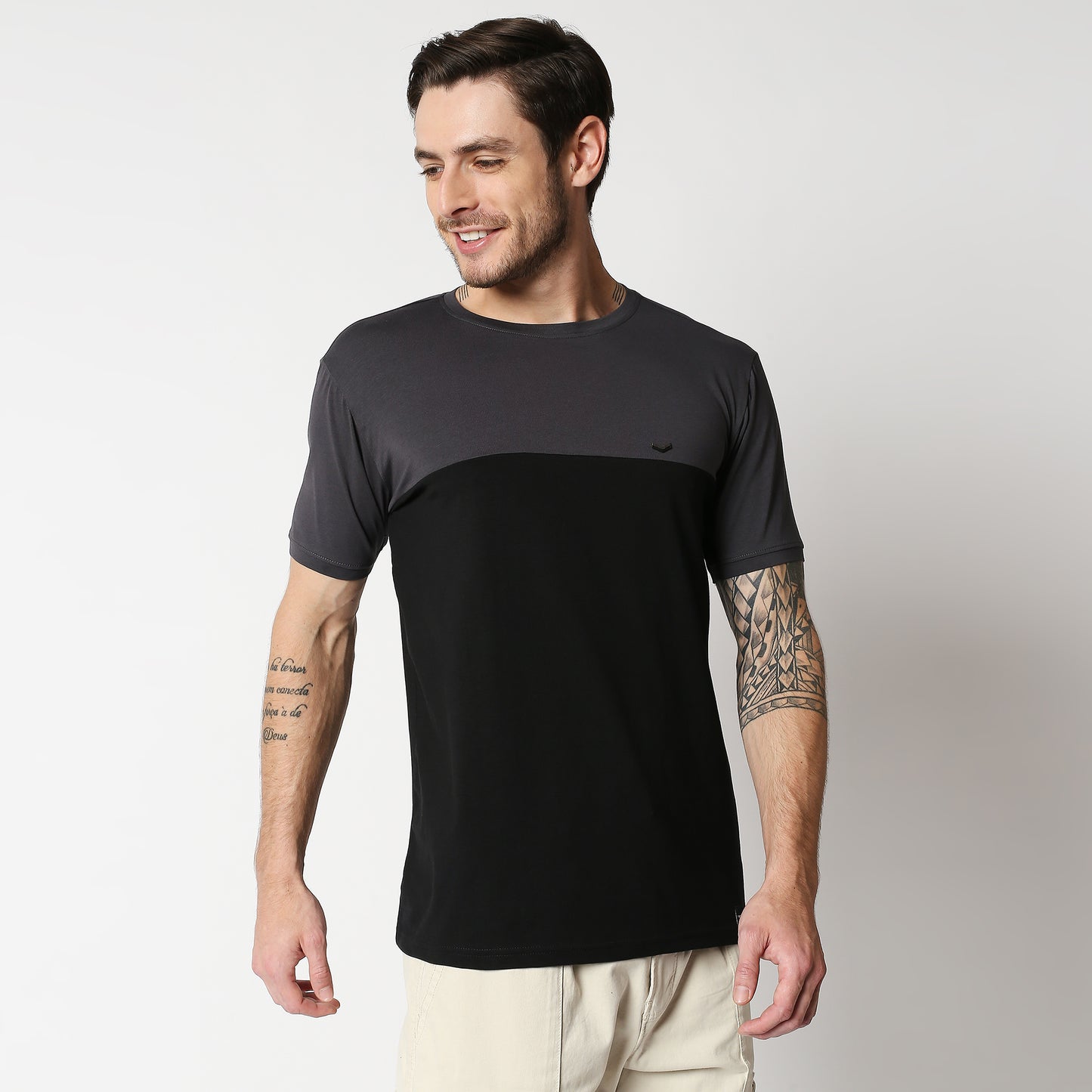 Fostino P1004 crew neck half & half t-shirt +2 colors - Fostino - T-Shirts