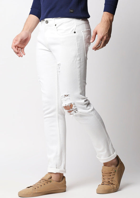 Fostino White Distress Jeans - Fostino Jeans