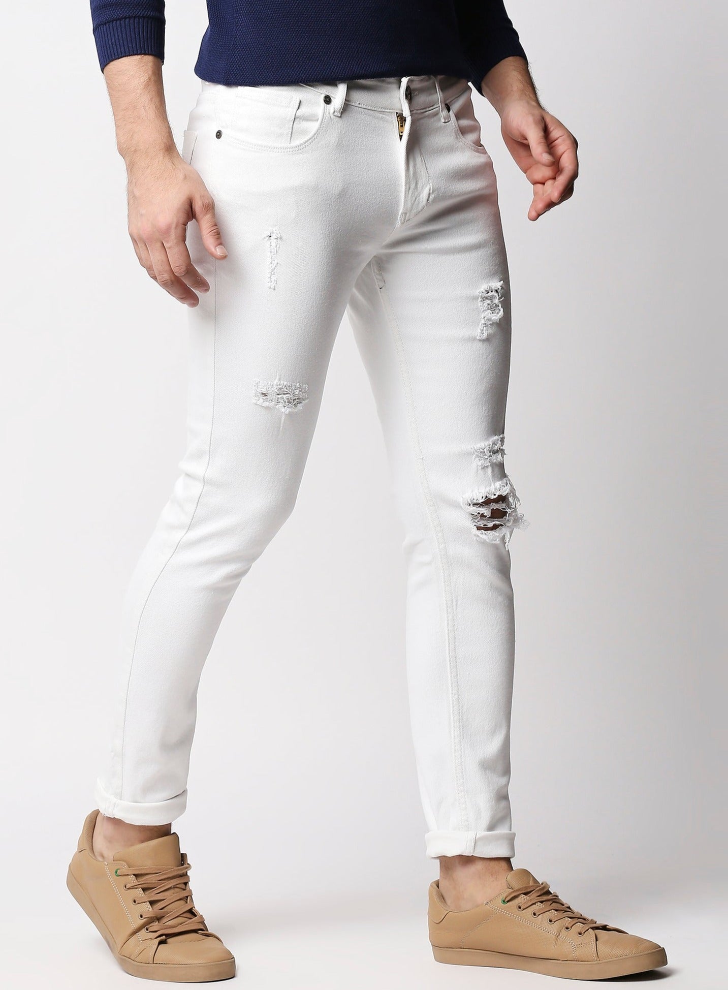 Fostino White Distress Jeans - Fostino Jeans