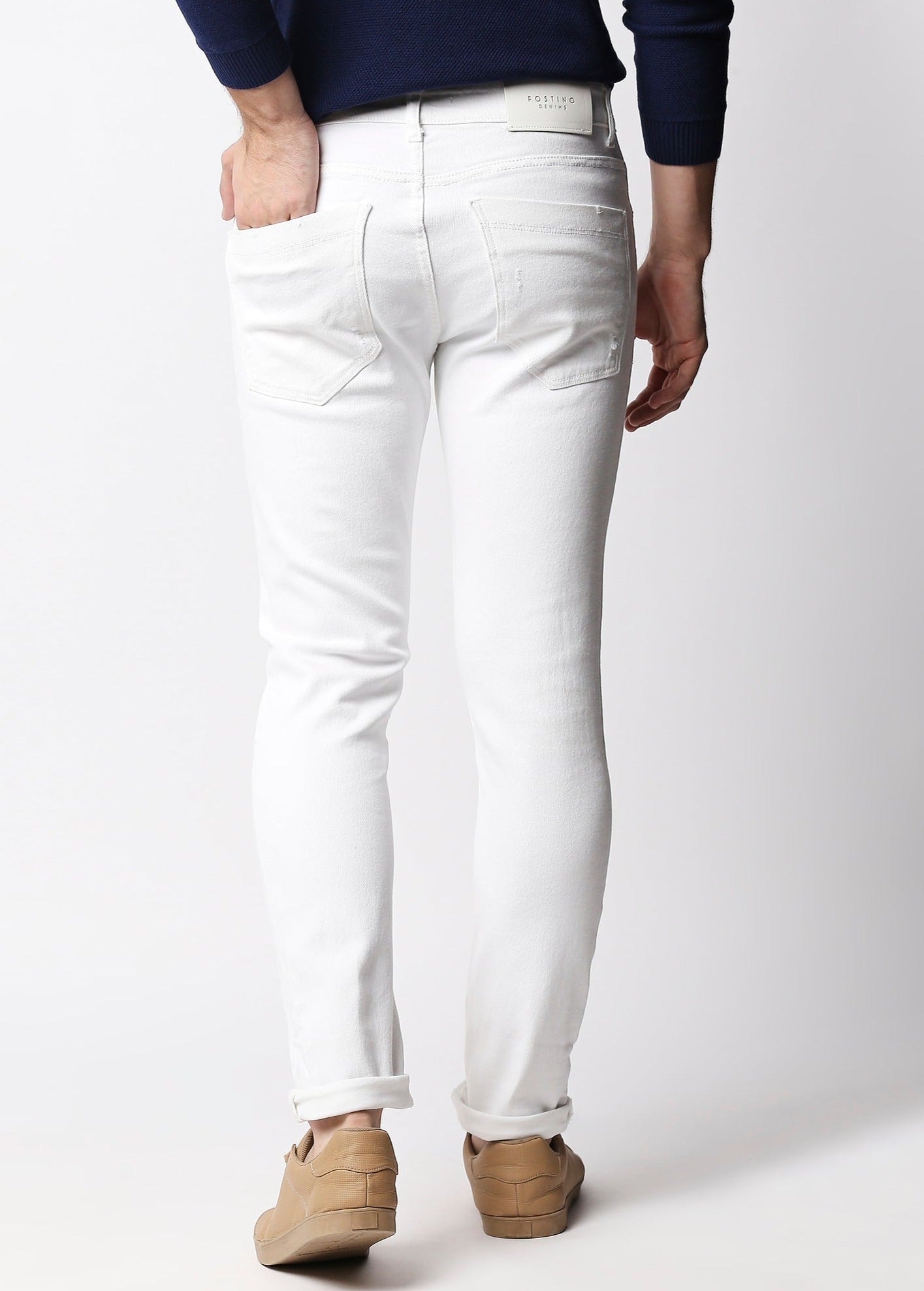 Fostino White Distress Jeans - Fostino Jeans