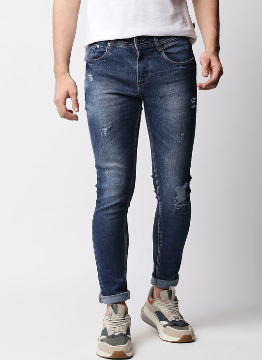 Fostino Dark Blue Distress Wash Jeans - Fostino - Jeans