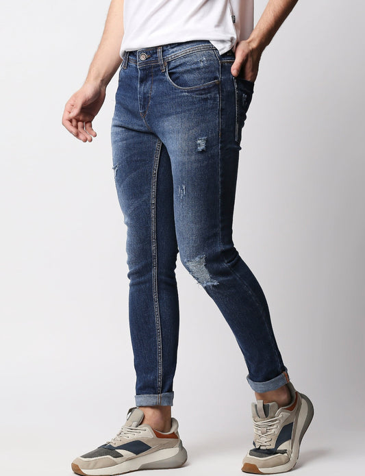 Fostino Dark Blue Distress Wash Jeans - Fostino - Jeans