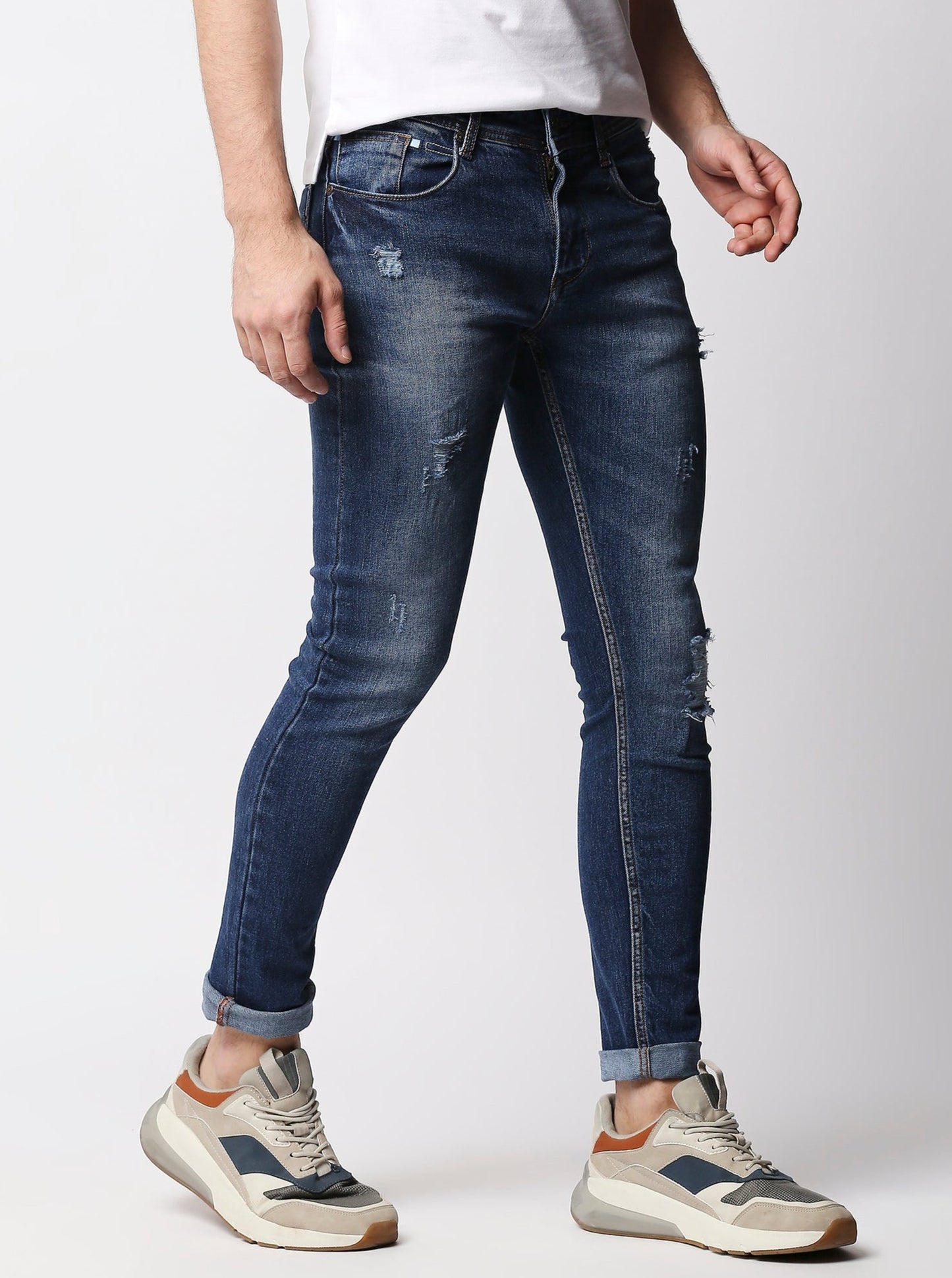Fostino Dark Blue Distress Wash Jeans - Fostino - Jeans