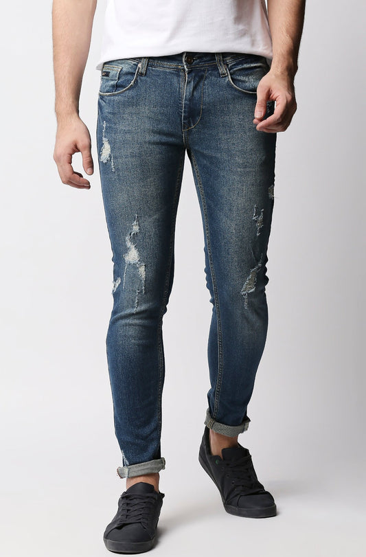 Fostino Tint Blue Distress Vintage Wash Jeans - Fostino - jeans