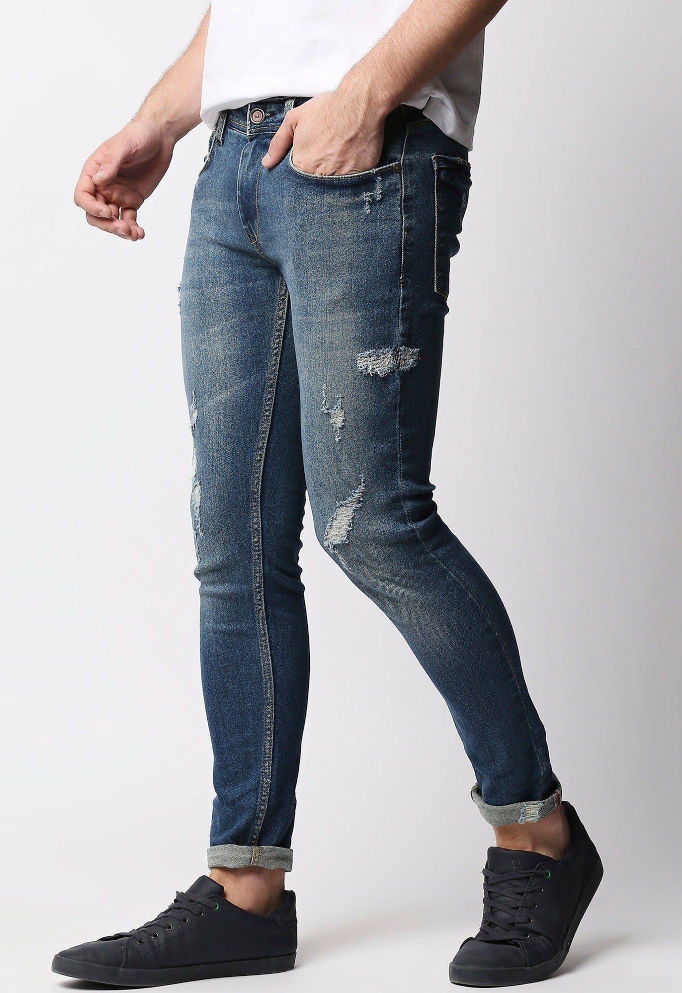 Fostino Tint Blue Distress Vintage Wash Jeans - Fostino - jeans