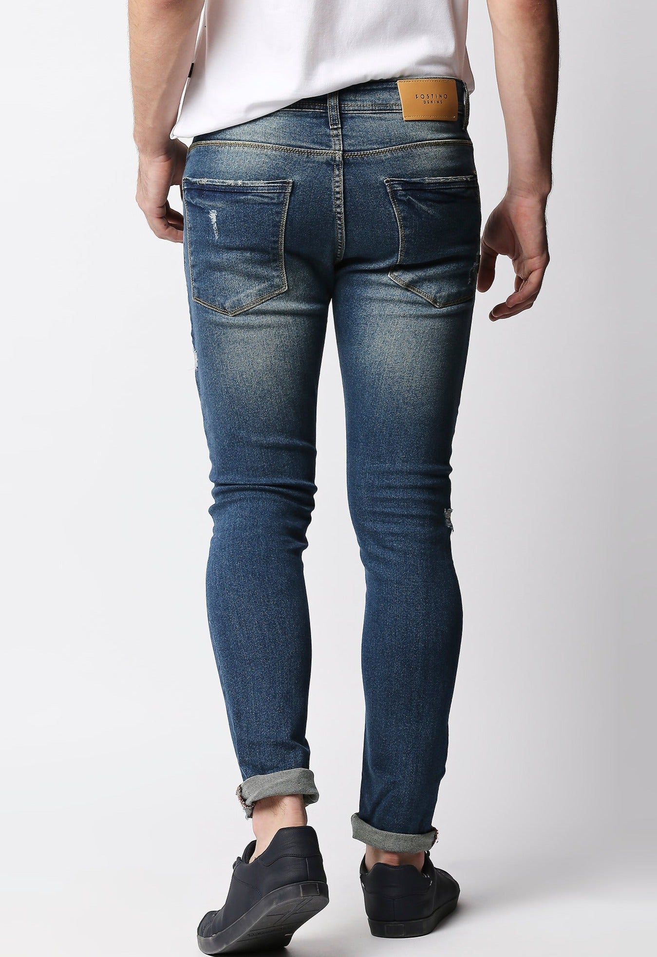 Fostino Tint Blue Distress Vintage Wash Jeans - Fostino - jeans
