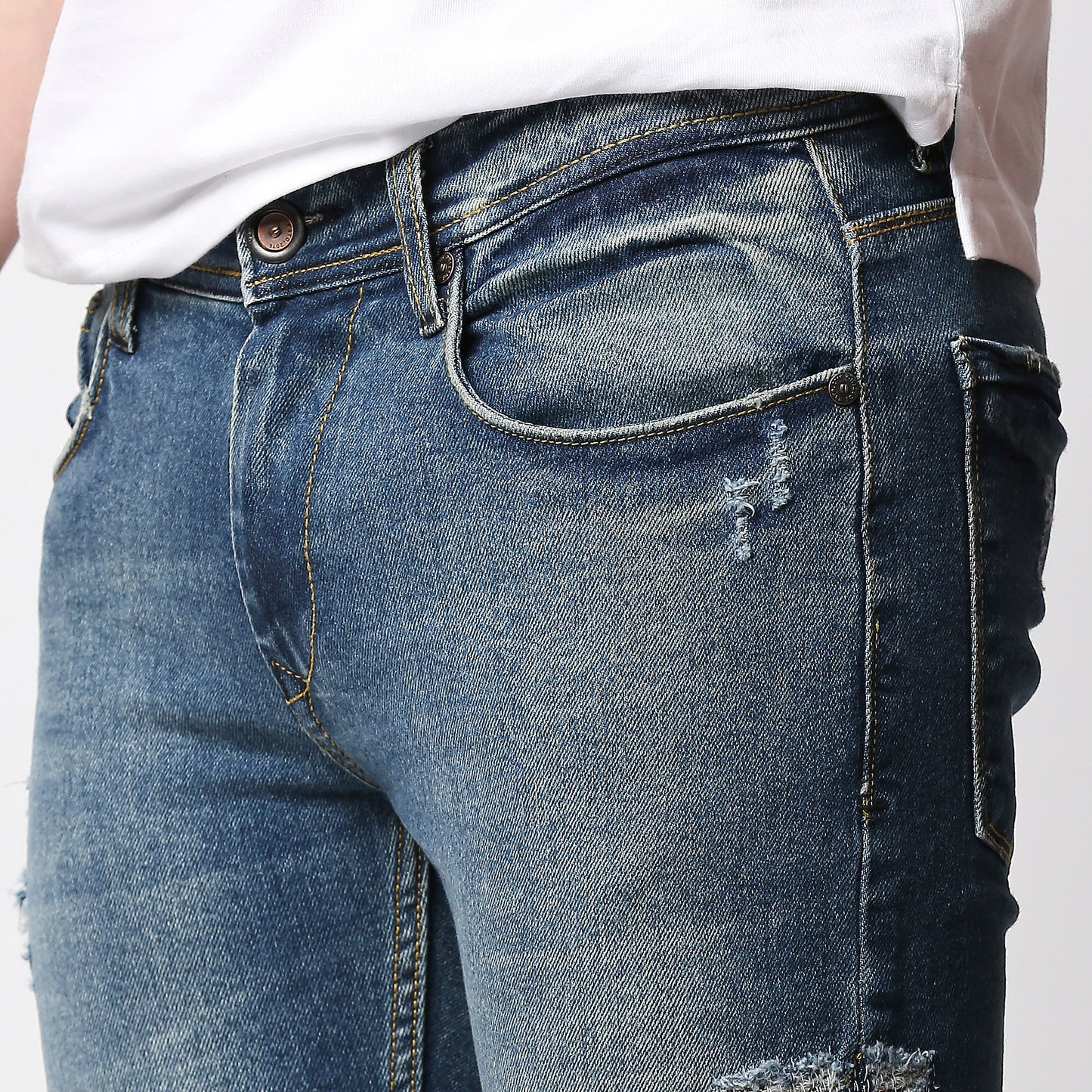 Fostino Tint Blue Distress Vintage Wash Jeans - Fostino - jeans