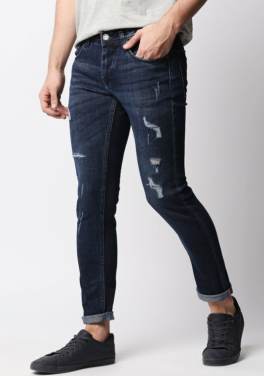 Fostino Navy Blue Distress Jeans - Fostino Jeans