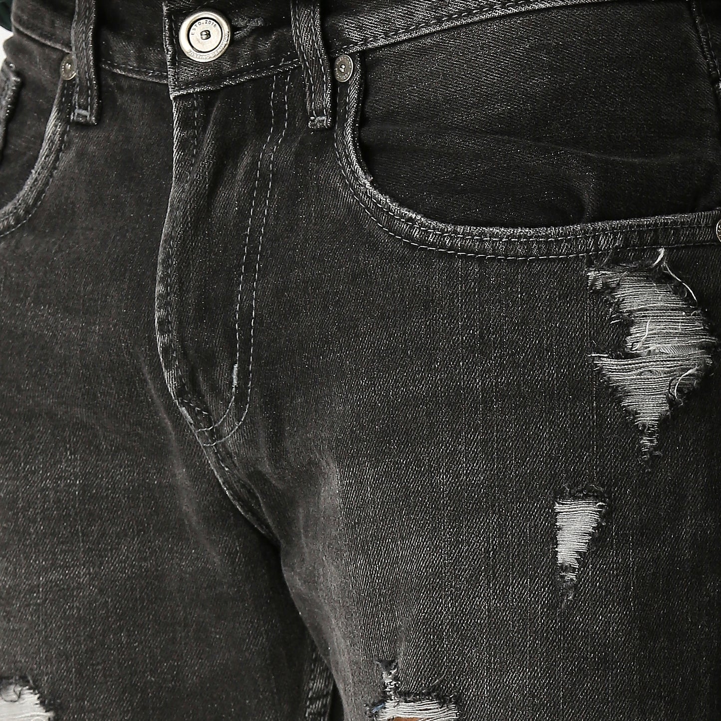 Fostino Carbon Black Denim Distress Shorts - Fostino Shorts