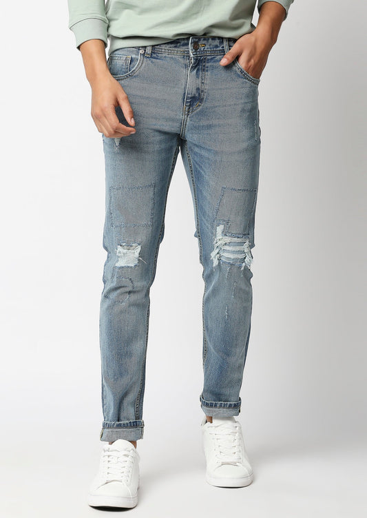 Fostino Distress Vintage Wash Blue Jeans - Fostino Pants