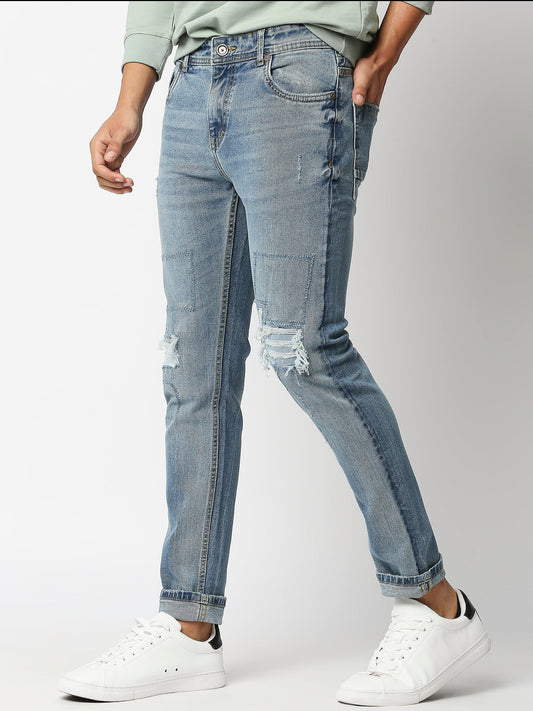 Fostino Distress Vintage Wash Blue Jeans - Fostino Pants