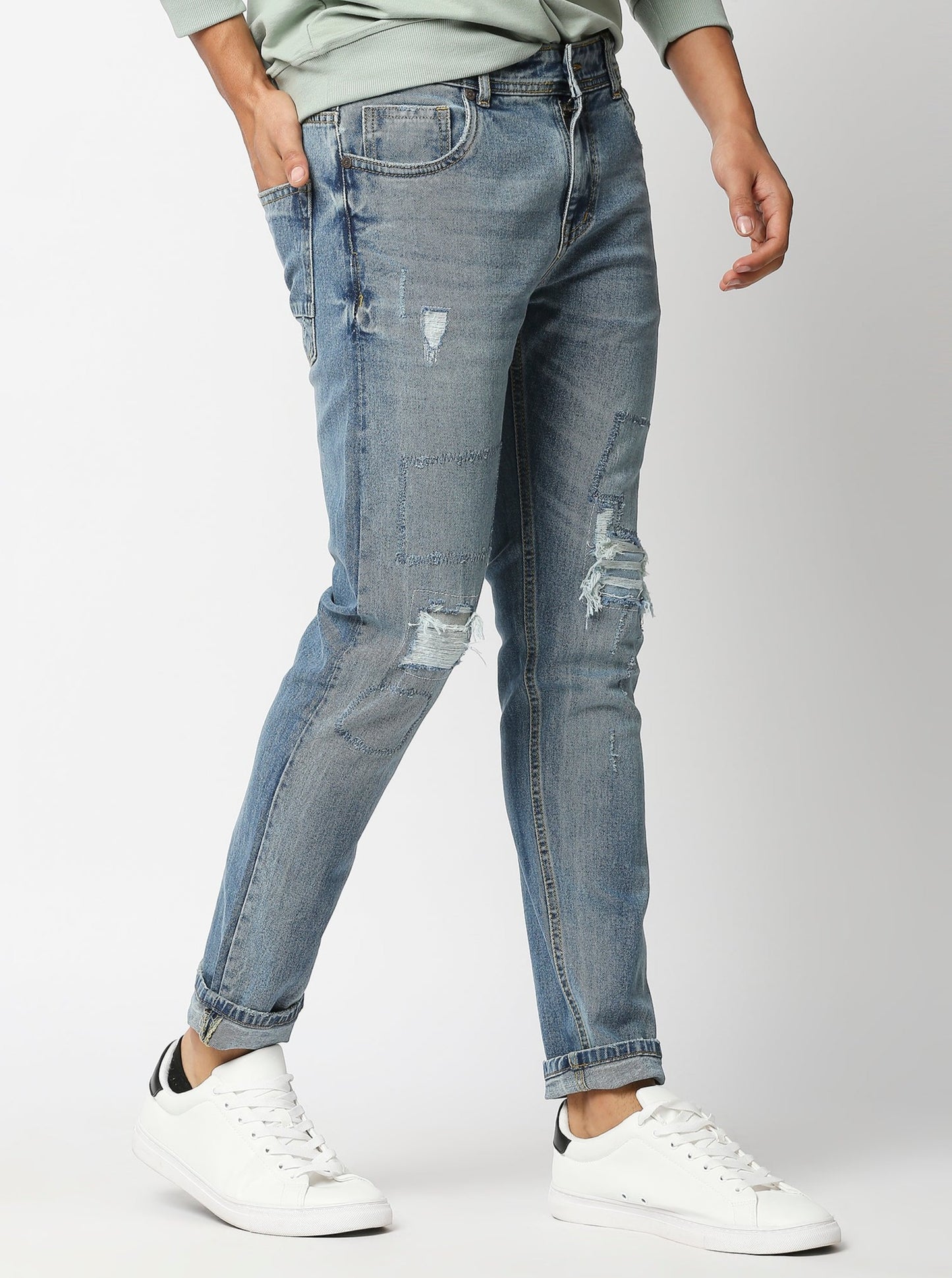 Fostino Distress Vintage Wash Blue Jeans - Fostino Pants