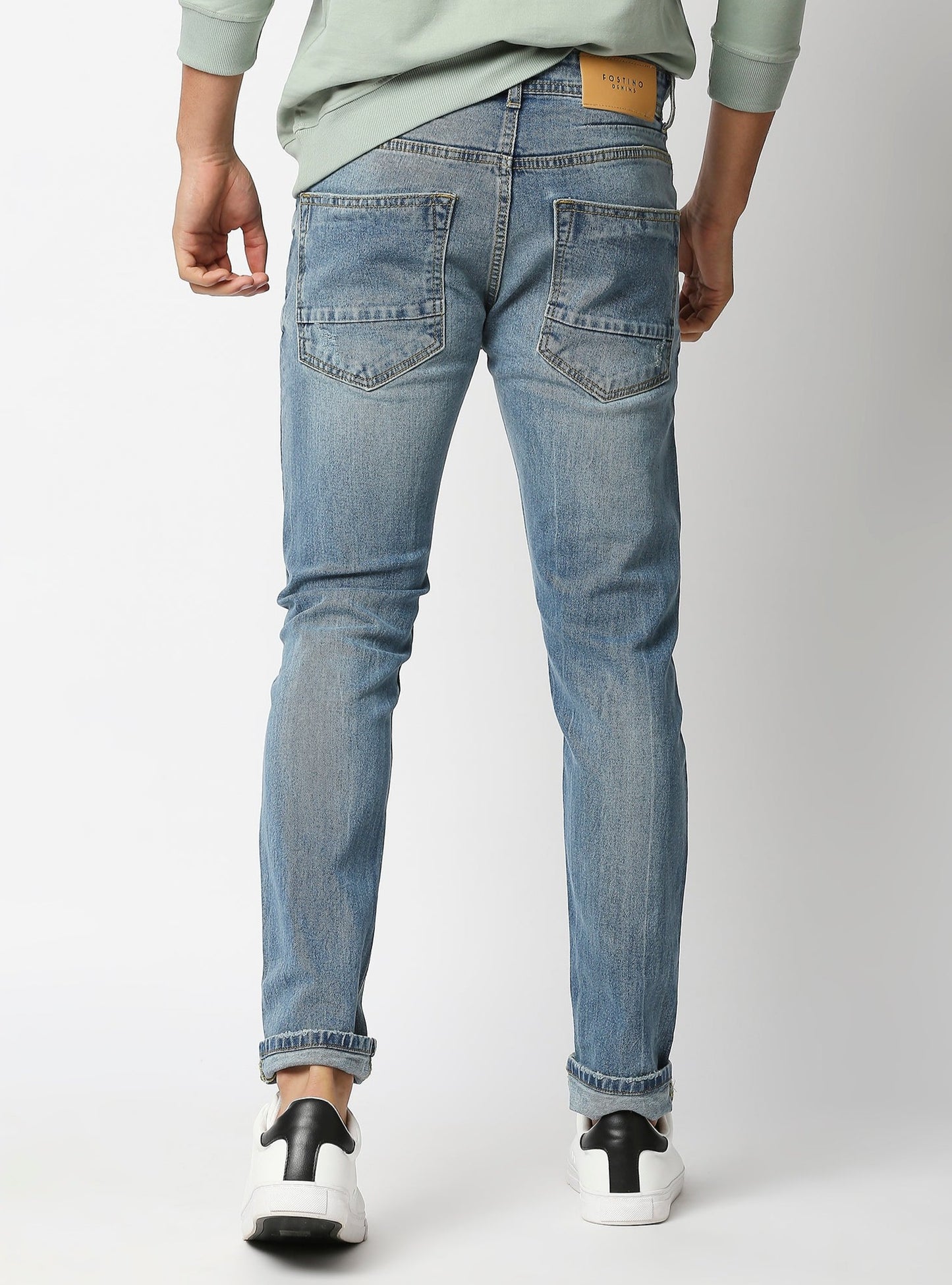 Fostino Distress Vintage Wash Blue Jeans - Fostino Pants