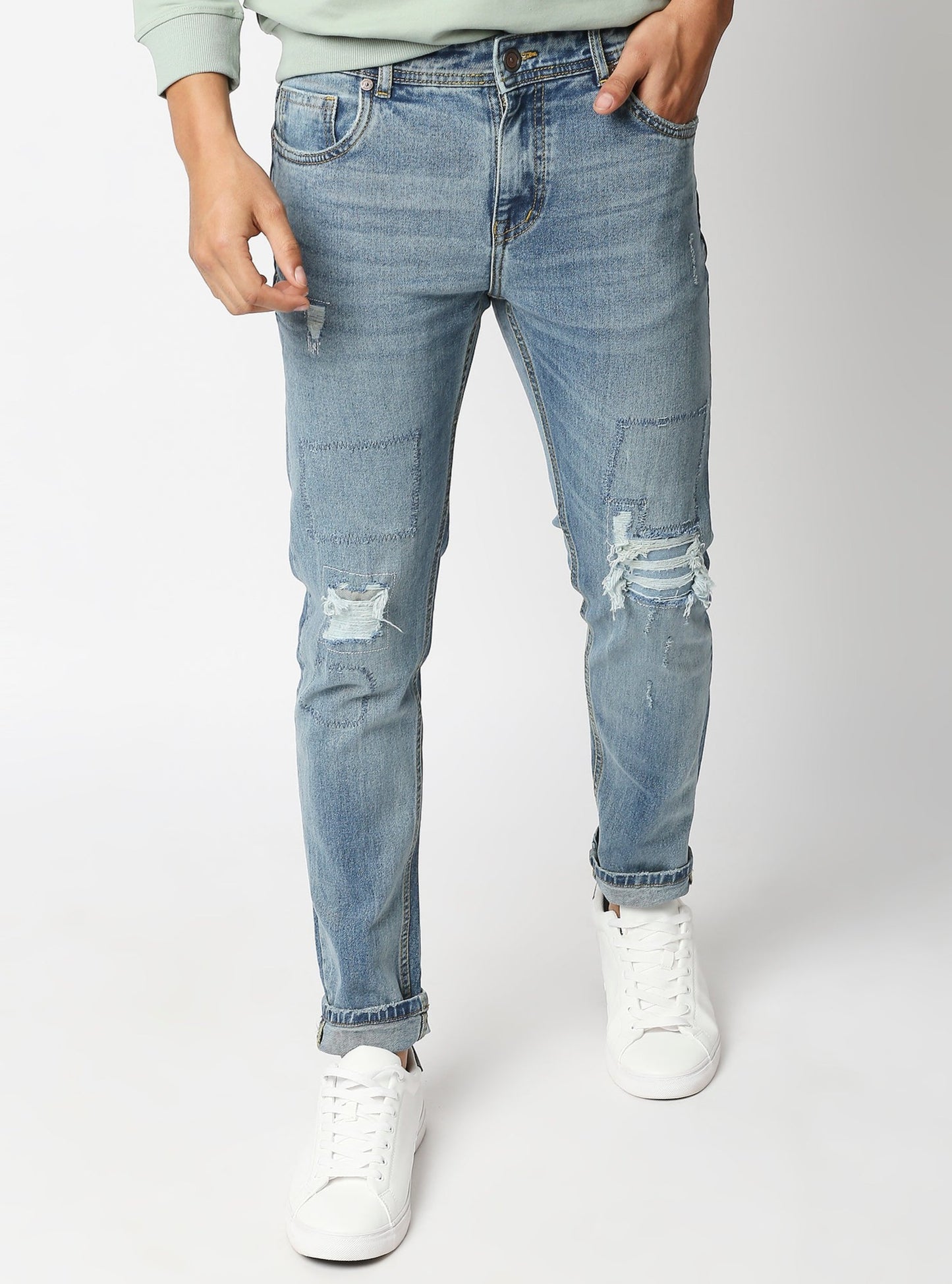 Fostino Distress Vintage Wash Blue Jeans - Fostino Pants