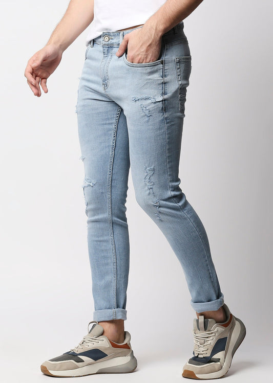Fostino Light Blue Distress Jeans - Fostino - Jeans
