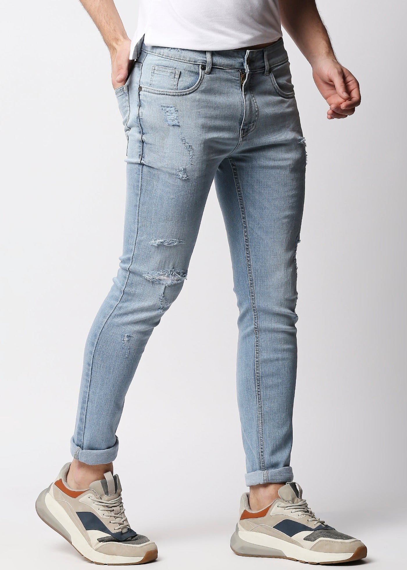 Fostino Light Blue Distress Jeans - Fostino - Jeans