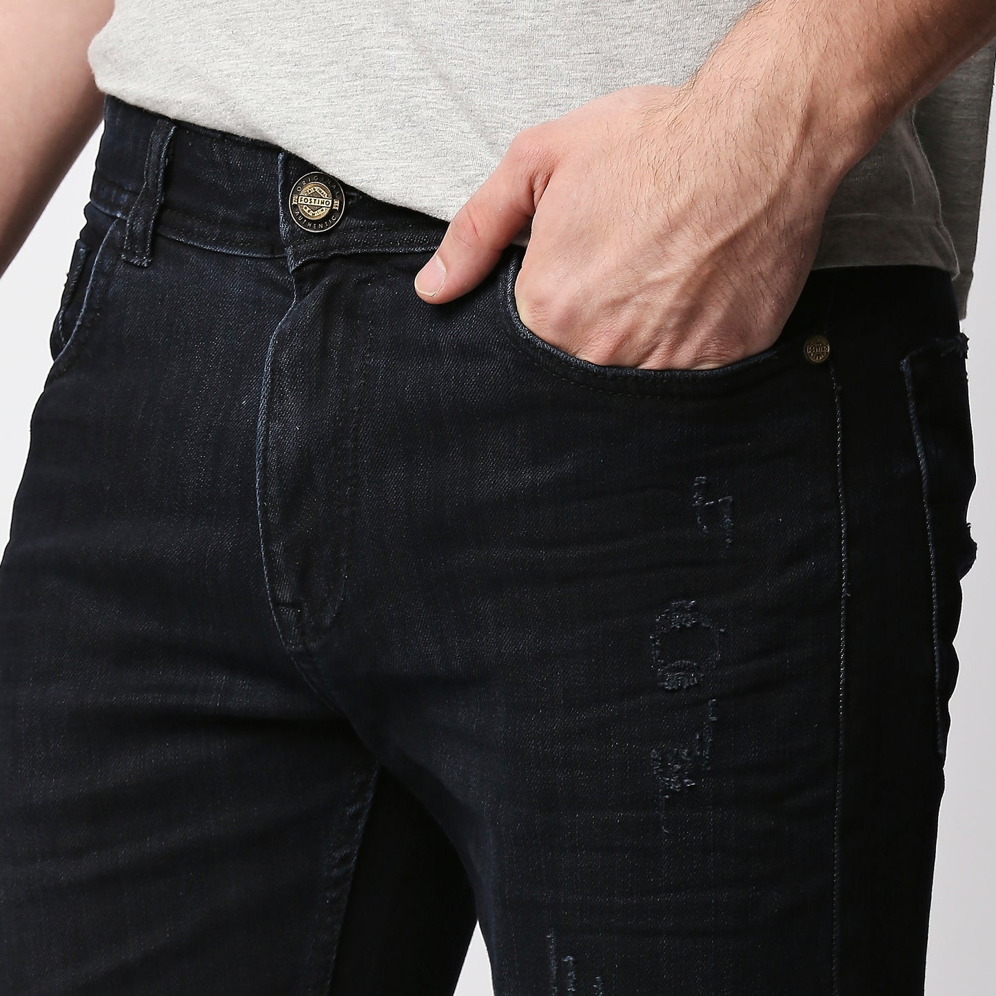 Fostino Black Distress Jeans - Fostino - Jeans