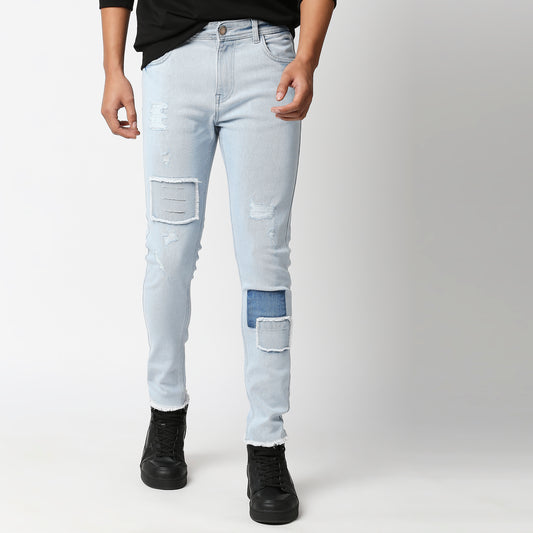 Fostino Distress Ice wash Iight Blue Jeans - Fostino Pants