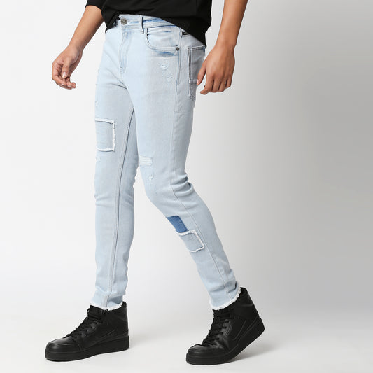 Fostino Distress Ice wash Iight Blue Jeans - Fostino Pants