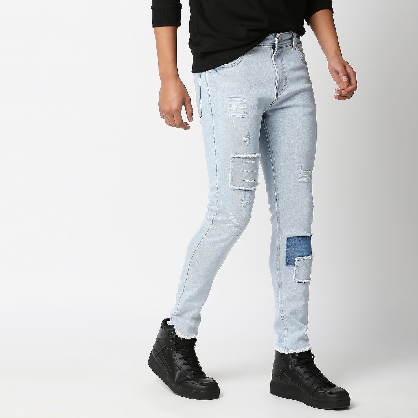 Fostino Distress Ice wash Iight Blue Jeans - Fostino Pants