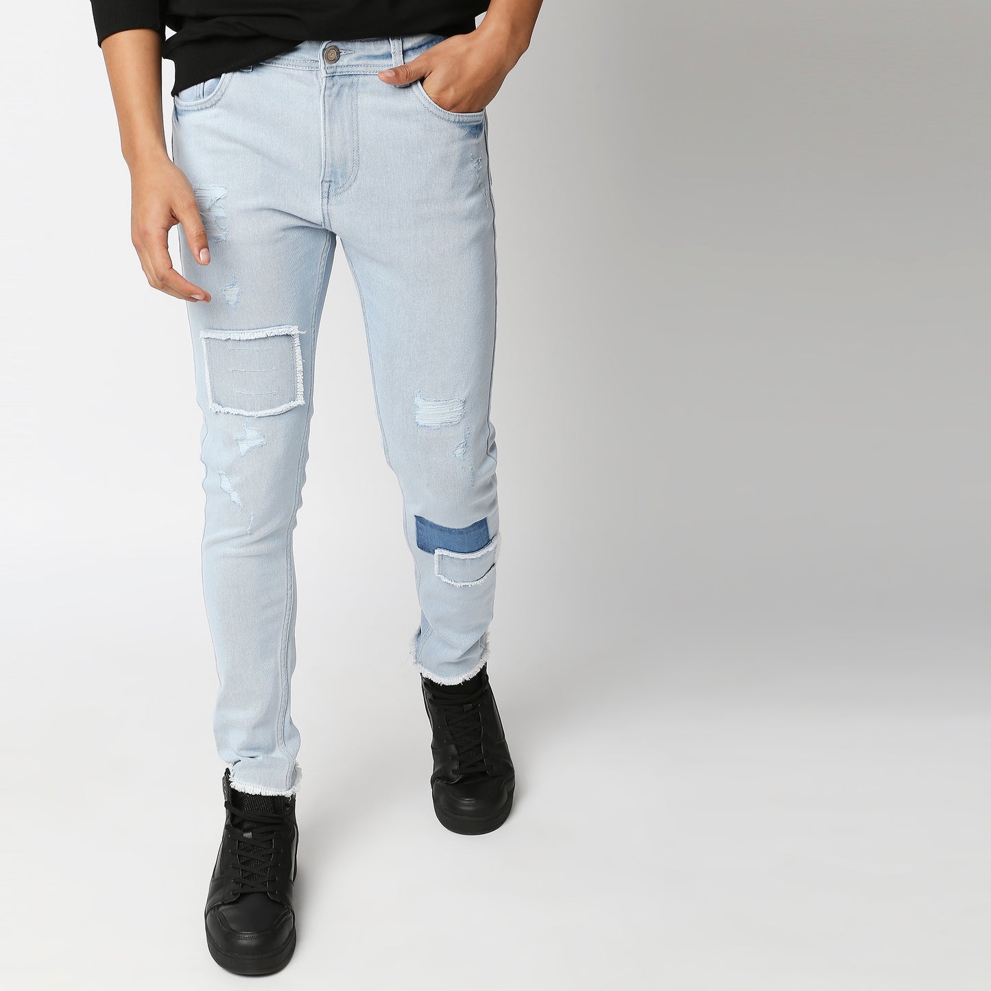 Fostino Distress Ice wash Iight Blue Jeans - Fostino Pants
