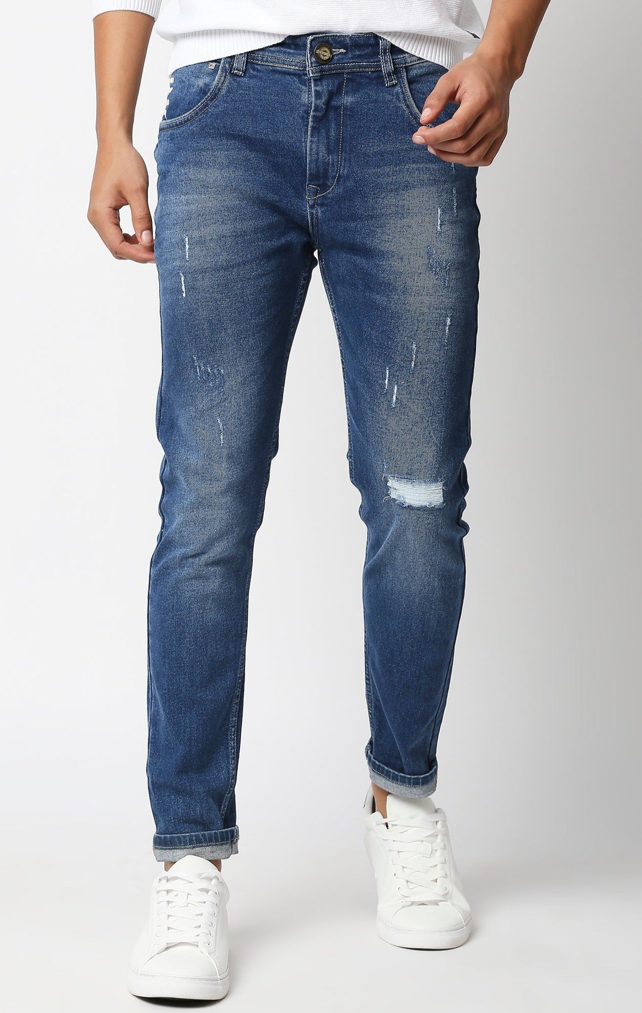 Fostino Distress Vintage Wash Blue Jeans - Fostino