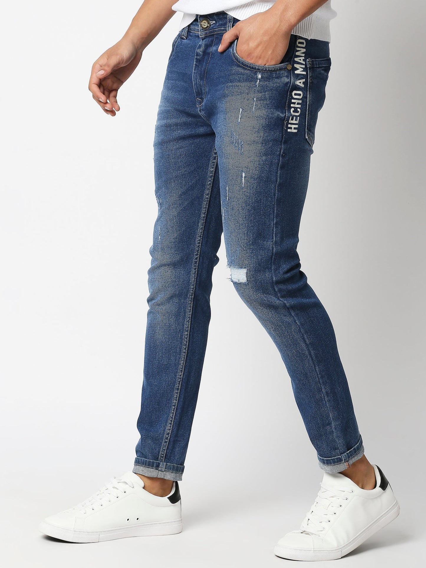 Fostino Distress Vintage Wash Blue Jeans - Fostino