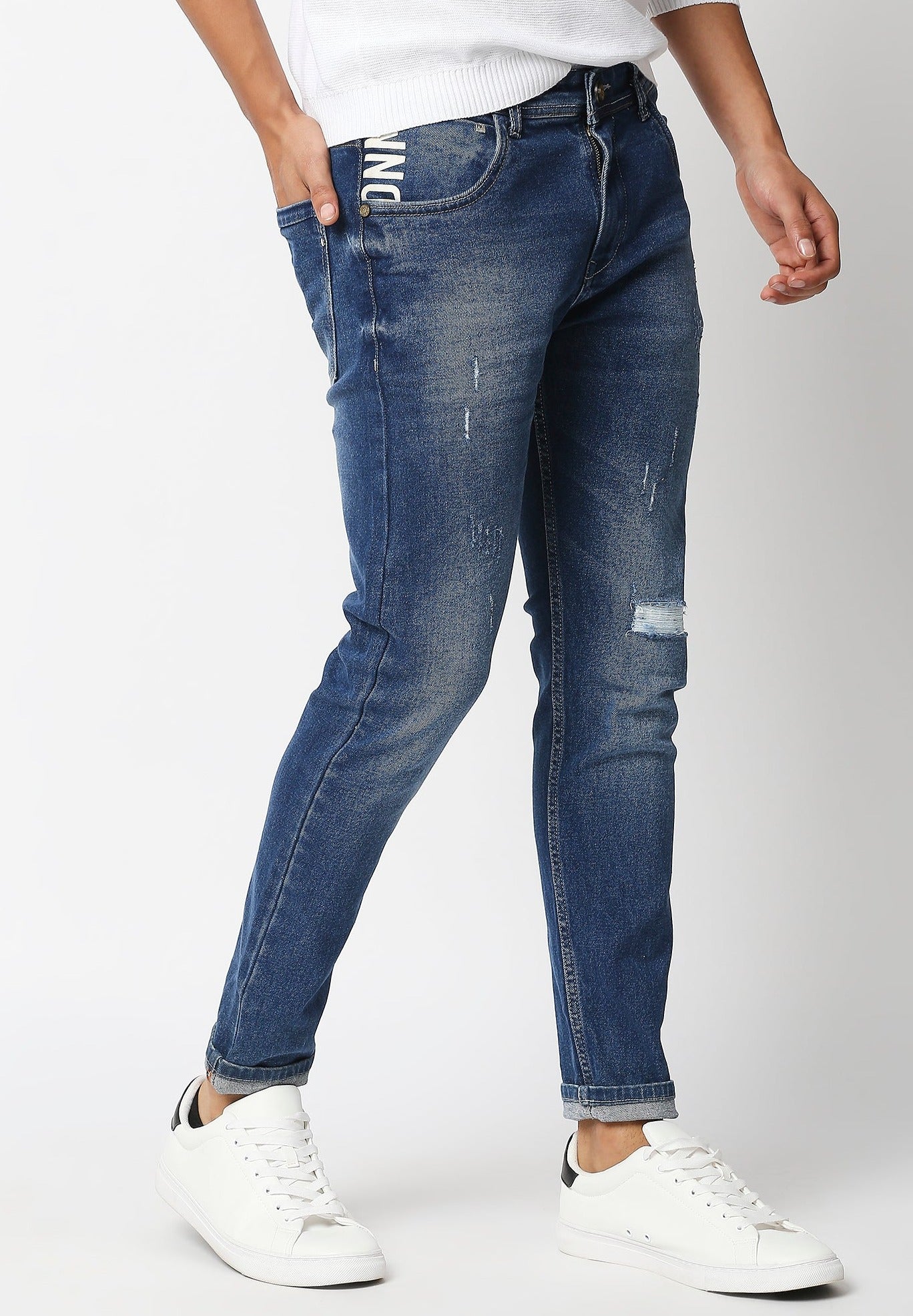 Fostino Distress Vintage Wash Blue Jeans - Fostino