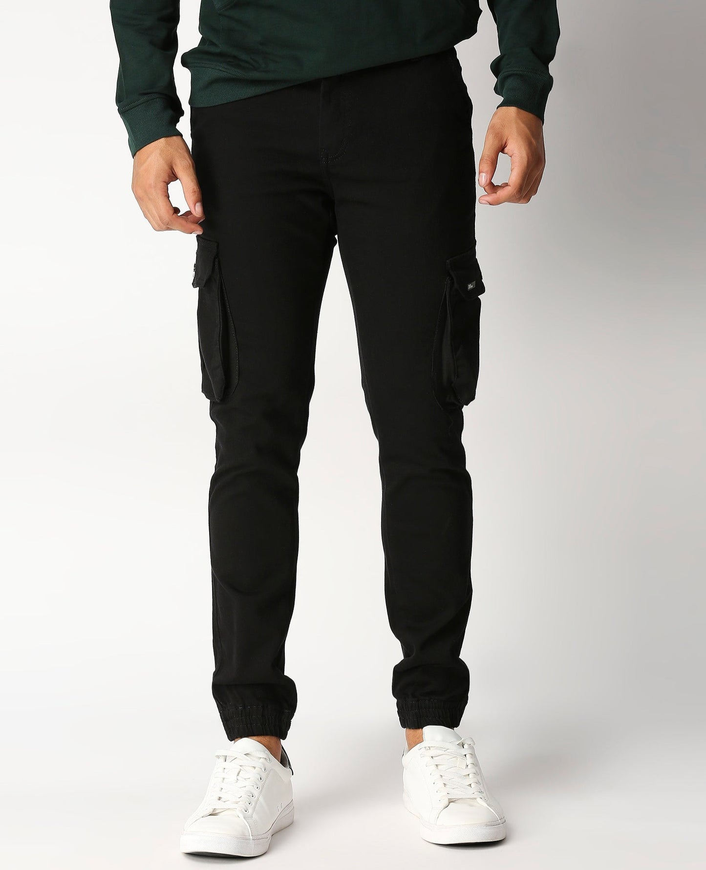 Fostino Black Denim Joggers Cargo - Fostino Pants
