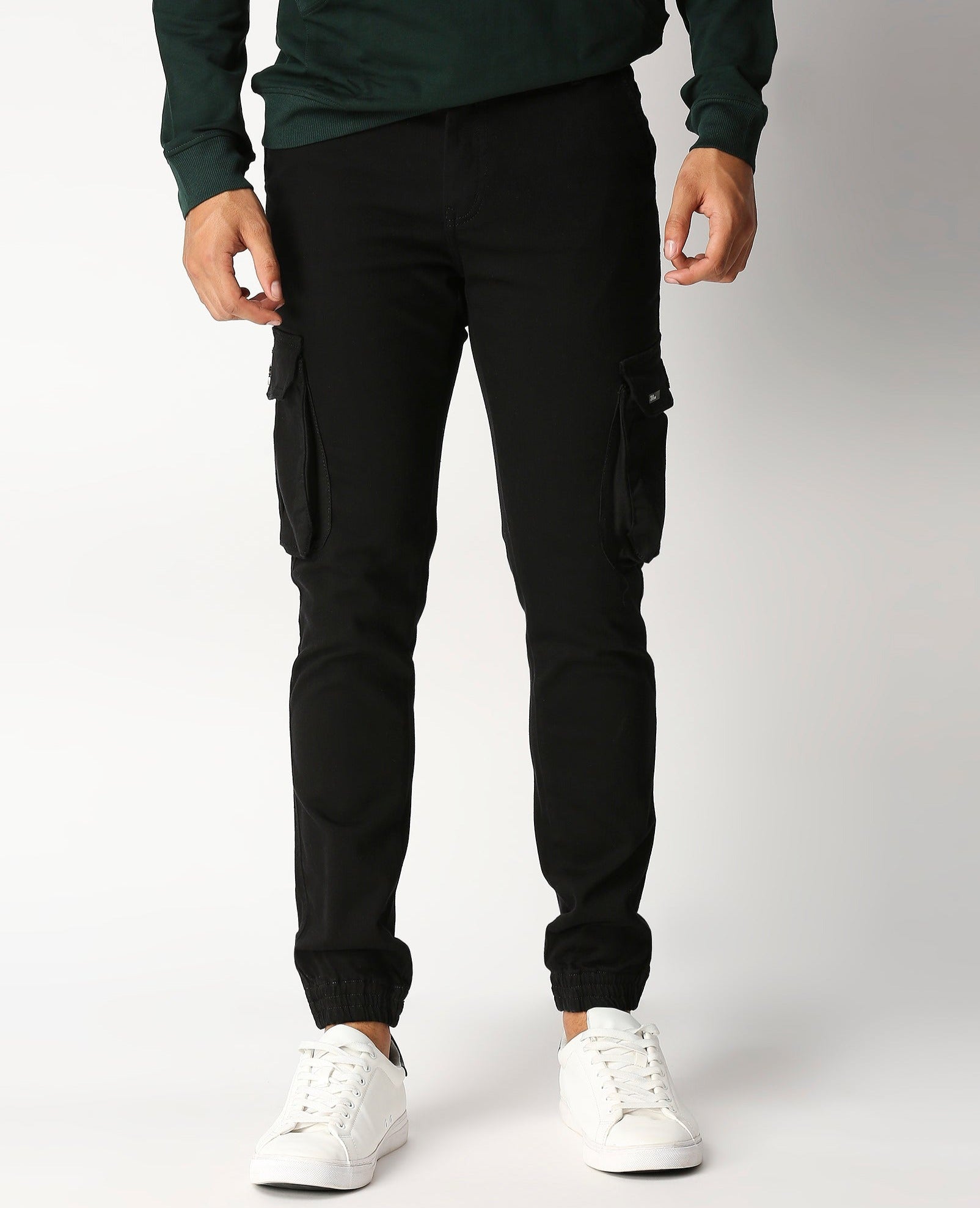Fostino Black Denim Joggers Cargo - Fostino Pants