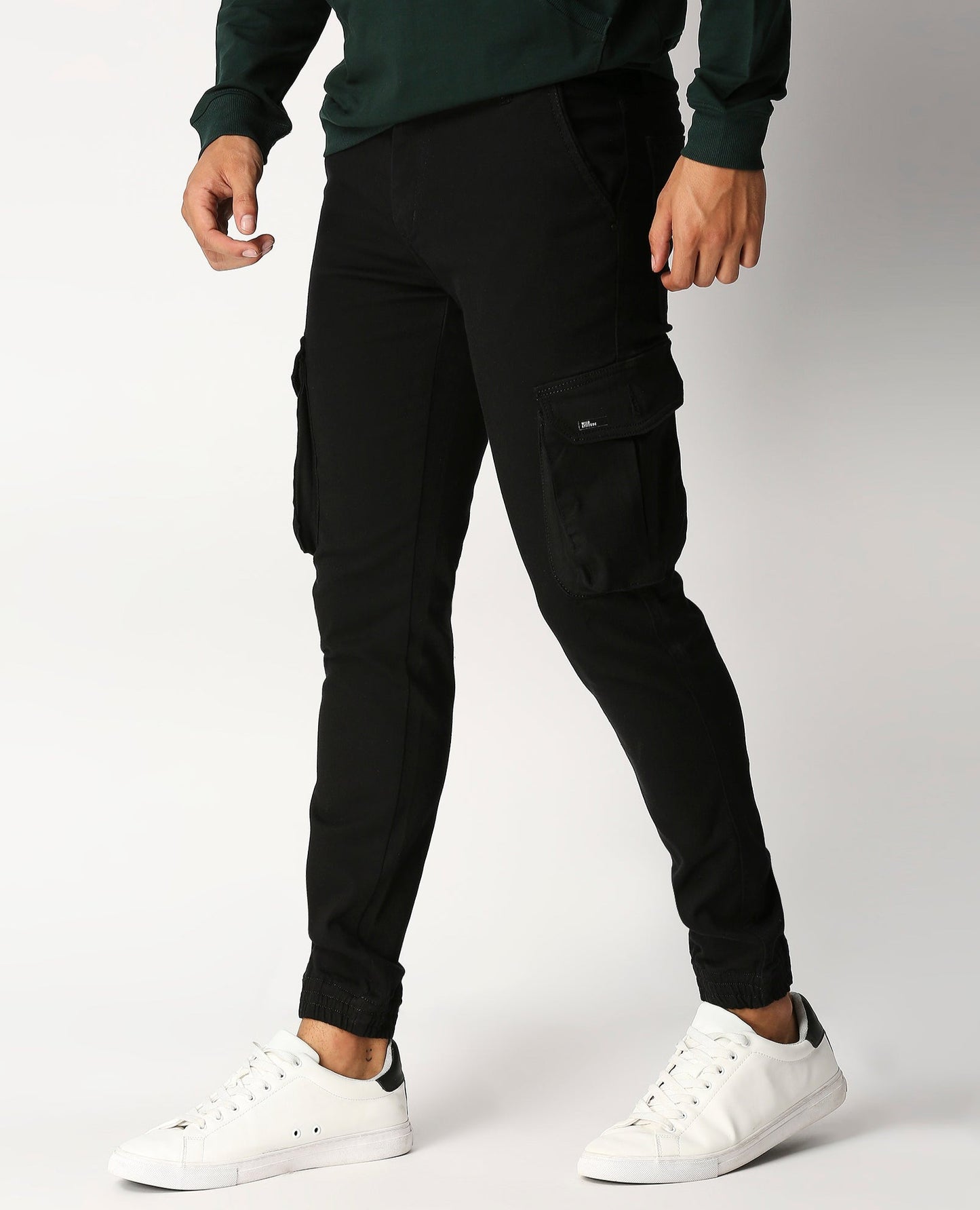 Fostino Black Denim Joggers Cargo - Fostino Pants