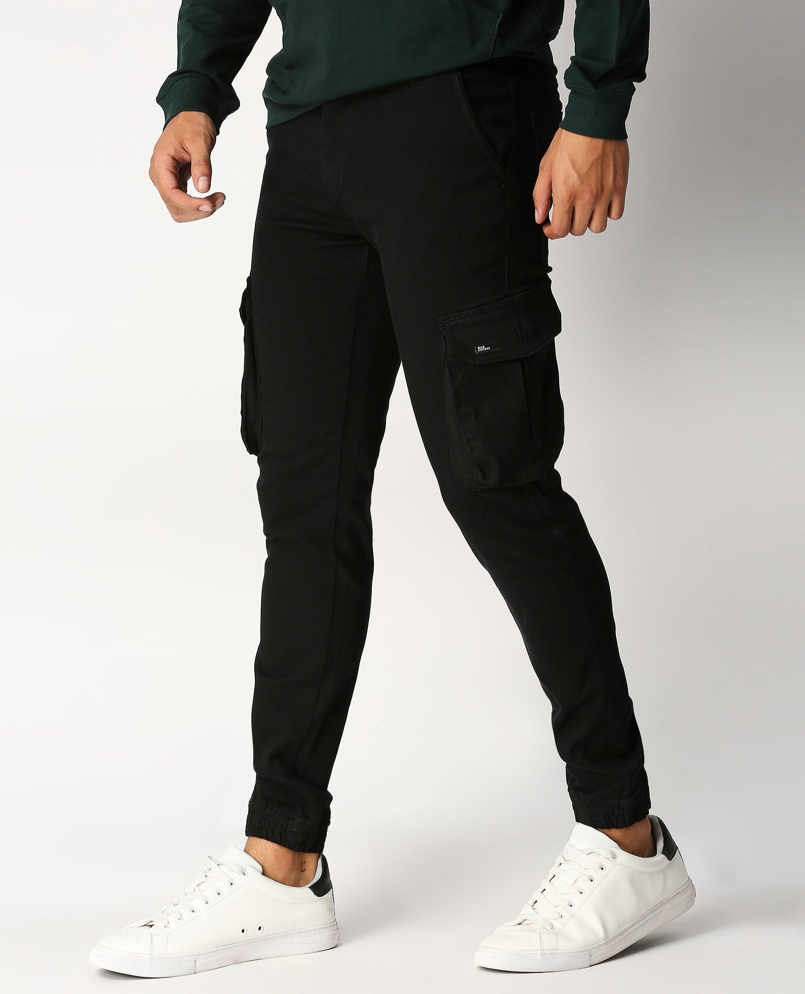 Fostino Black Denim Joggers Cargo - Fostino Pants