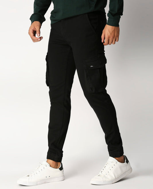 Fostino Black Denim Joggers Cargo - Fostino Pants