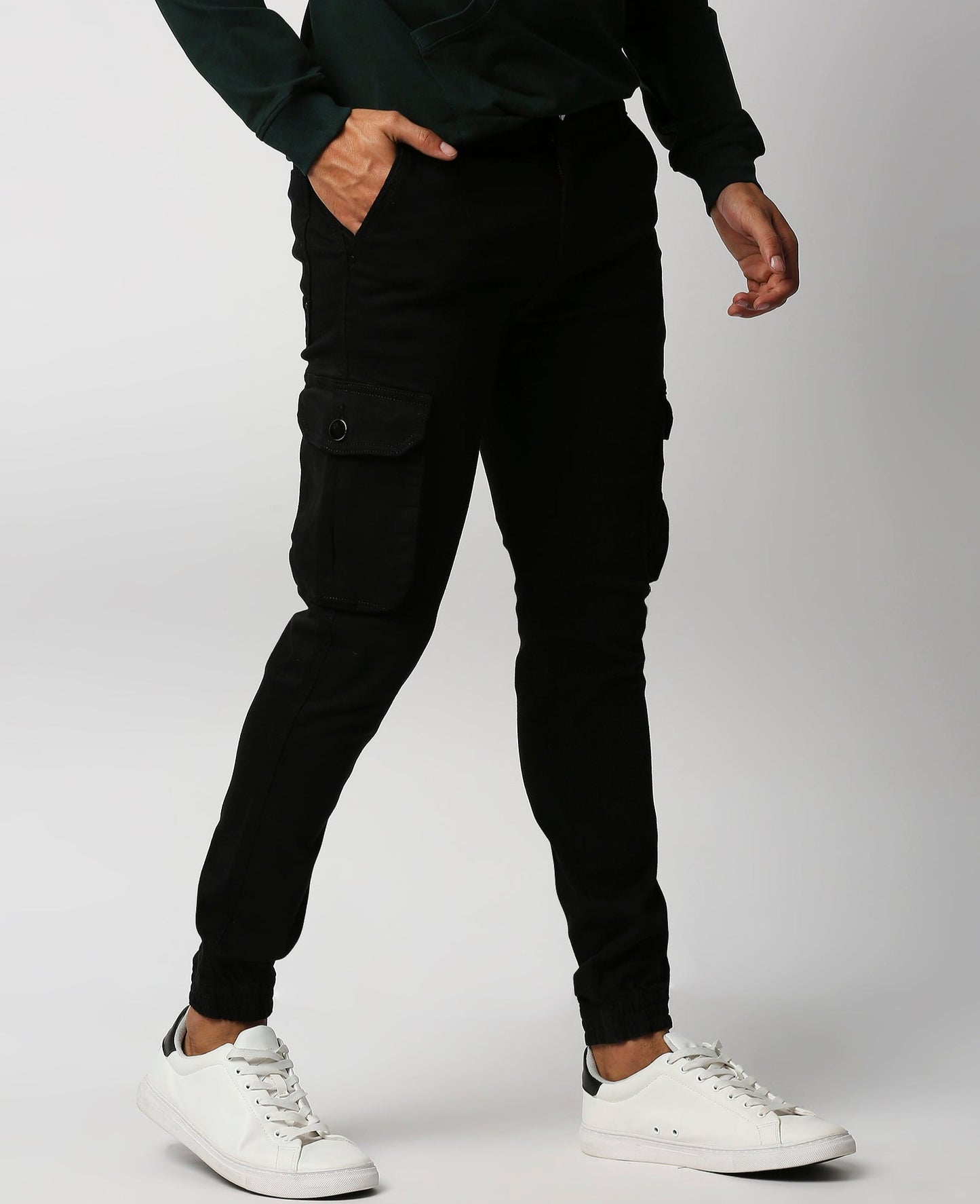 Fostino Black Denim Joggers Cargo - Fostino Pants