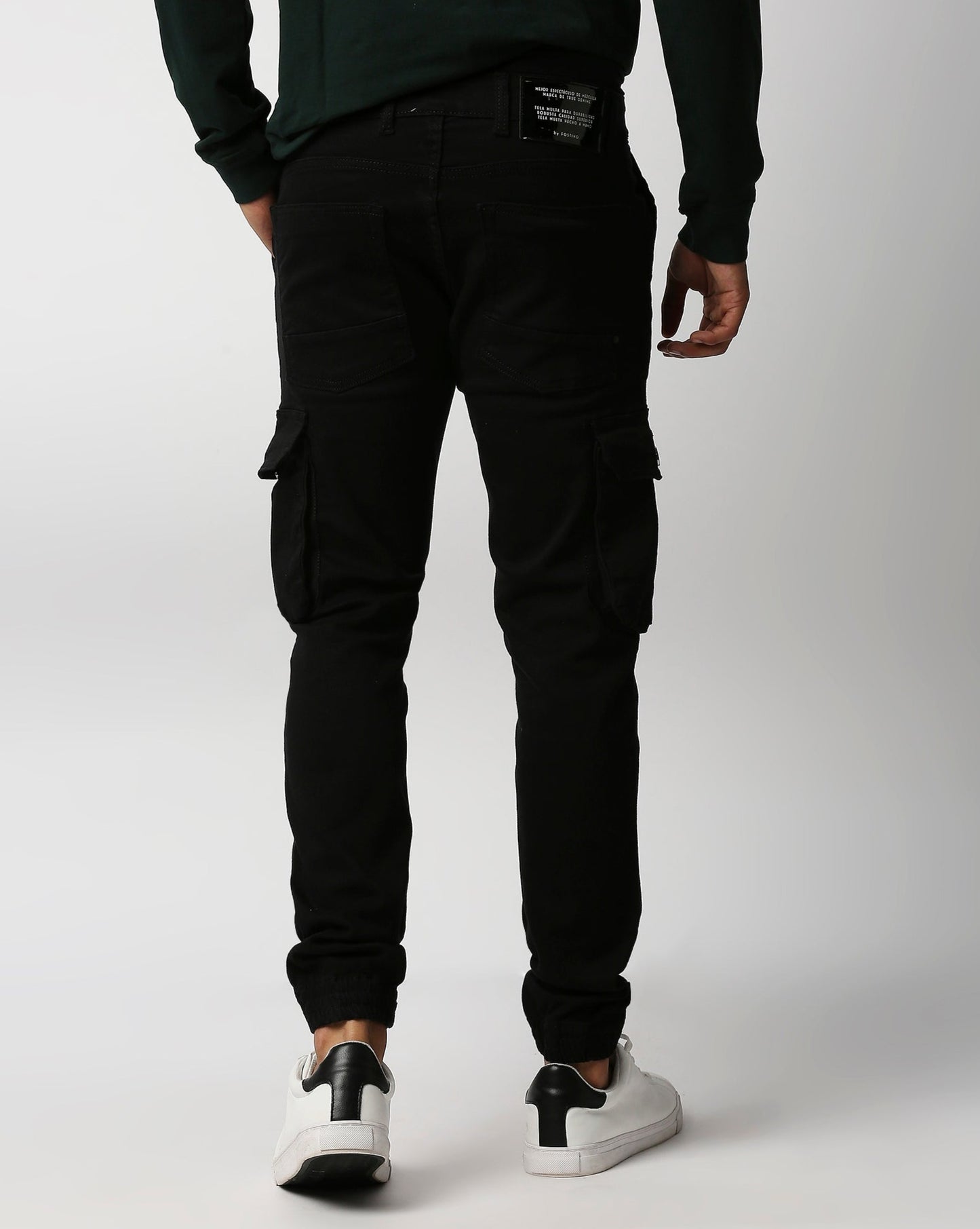 Fostino Black Denim Joggers Cargo - Fostino Pants